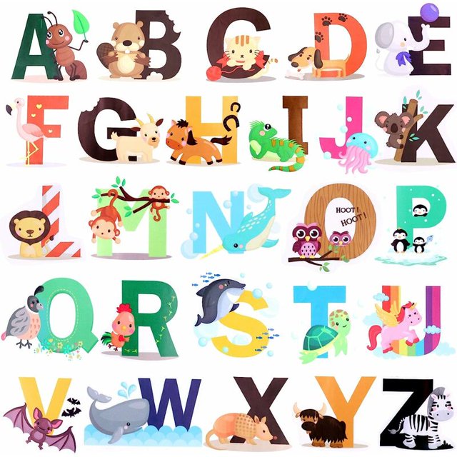 Alfabeto inglés ABC Pegatinas de pared Calcomanías de guardería Pegatinas de pared de animales Habitación de bebé Habitación de niños Sala de estar Decoración de pared 12.5 "x 15" Versalles JAMW Sencillez