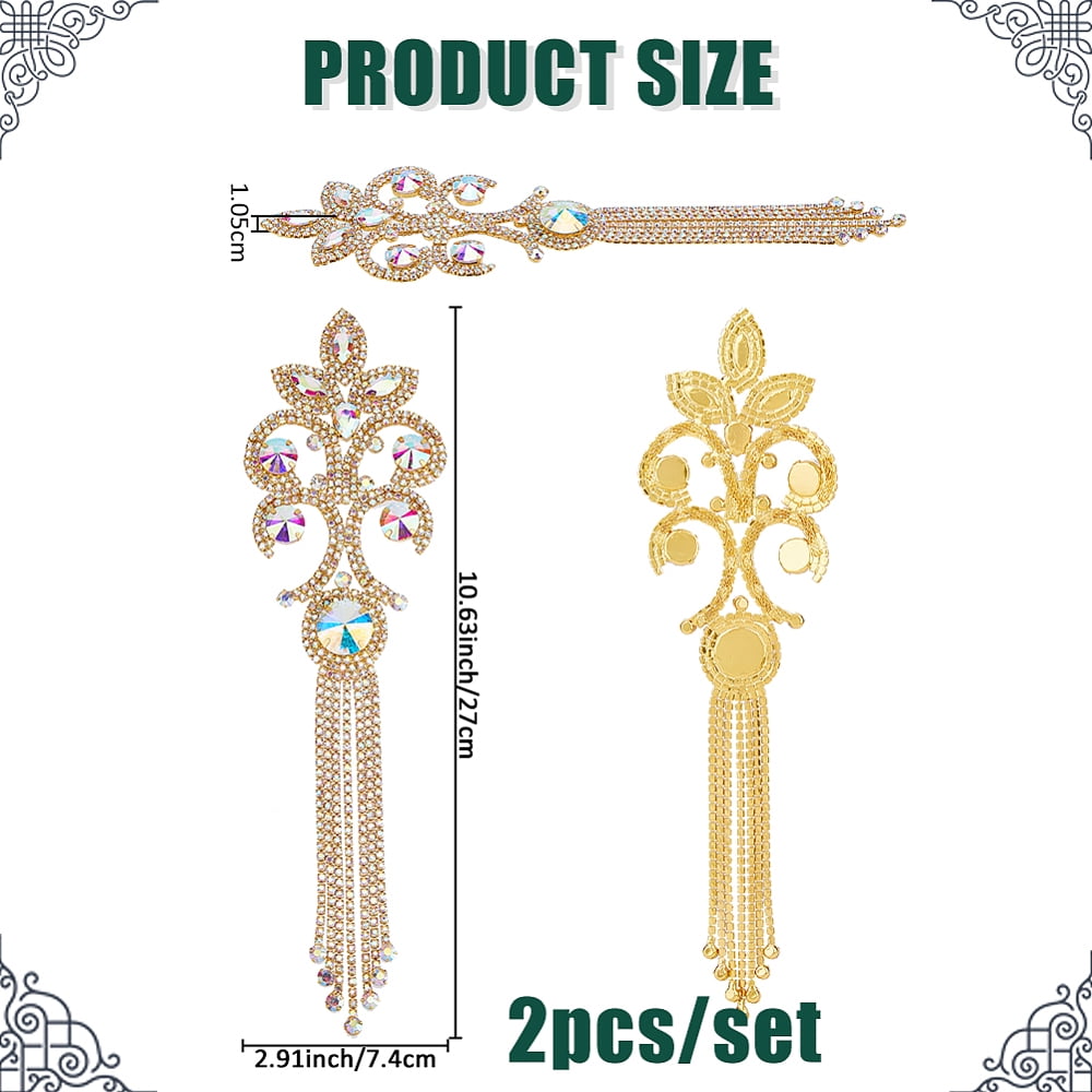 2PCS Rhinestone Applique Patches Tassel Rhinestone Patches Gold Tassel Epaulettes Glitter Shoulder Appliques Sew on Patch Costume Accessories DIY