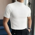 thumbnail image 4 of BJUTIR Mens T Shirts Spring And Summer Knitted High Neck Short Sleeve Solid Color Pleated Round Neck Tees White M, 4 of 6