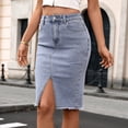 thumbnail image 4 of Jaimenalin Women Denim Pencil Skirts Mid Long High Waist A Line Midi Jean Skirt Split Hem Skirts for Ladies. Light Blue XL, 4 of 9