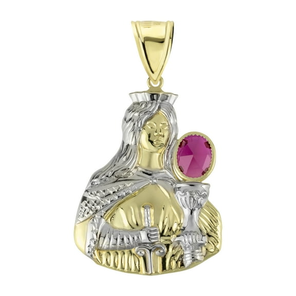 Diamond-Cut Saint Barbara Ruby Unisex Adult Pendant 10K Yellow Gold, All Sizes - Goldum NYC