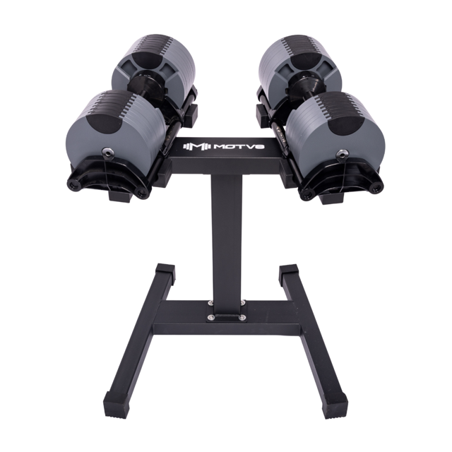 Probell 580 Haltères Ajustables - Motv8 Probells, Haltères Libres Ajustables de 5 Lb à 80 Lb pour Hommes et Femmes - Entraînement de Force et Mise en Forme (Paire Gris Ardoise avec Support)