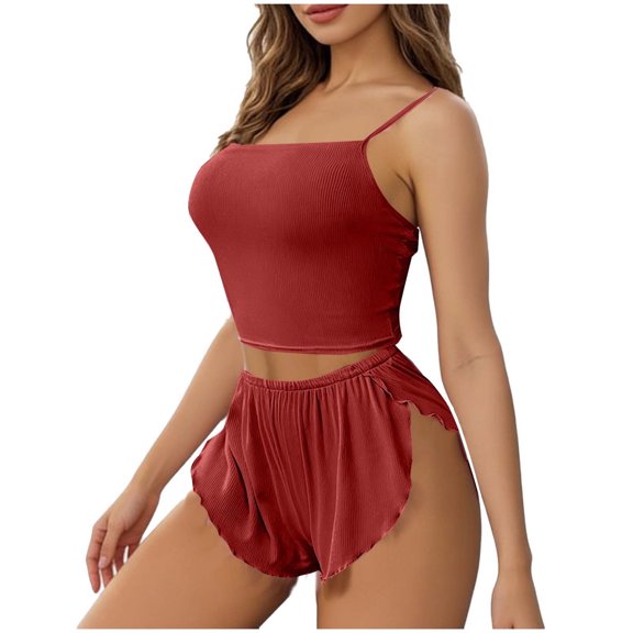 Wensltd Summer Pajamas Set Women Solid Color Crew Neck Sleeveless 2 Piece Soft Comfortable Sleepwear Lightweight Breathable Nightwear