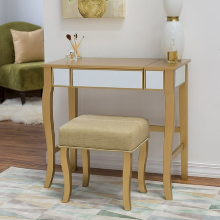 Linon Harper Mirrored Vanity Set Gold Walmart Com