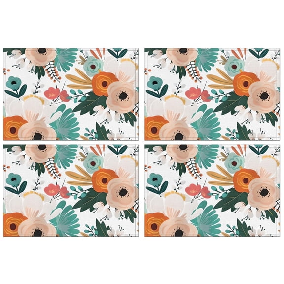 Pioneer Flower Floral Print Pattern Summer Placemats Table Placemats Set Of 4-Linen Kitchen Washable Placemats Table Mats 12x18 Inch Non-Slip Heat Resistant
