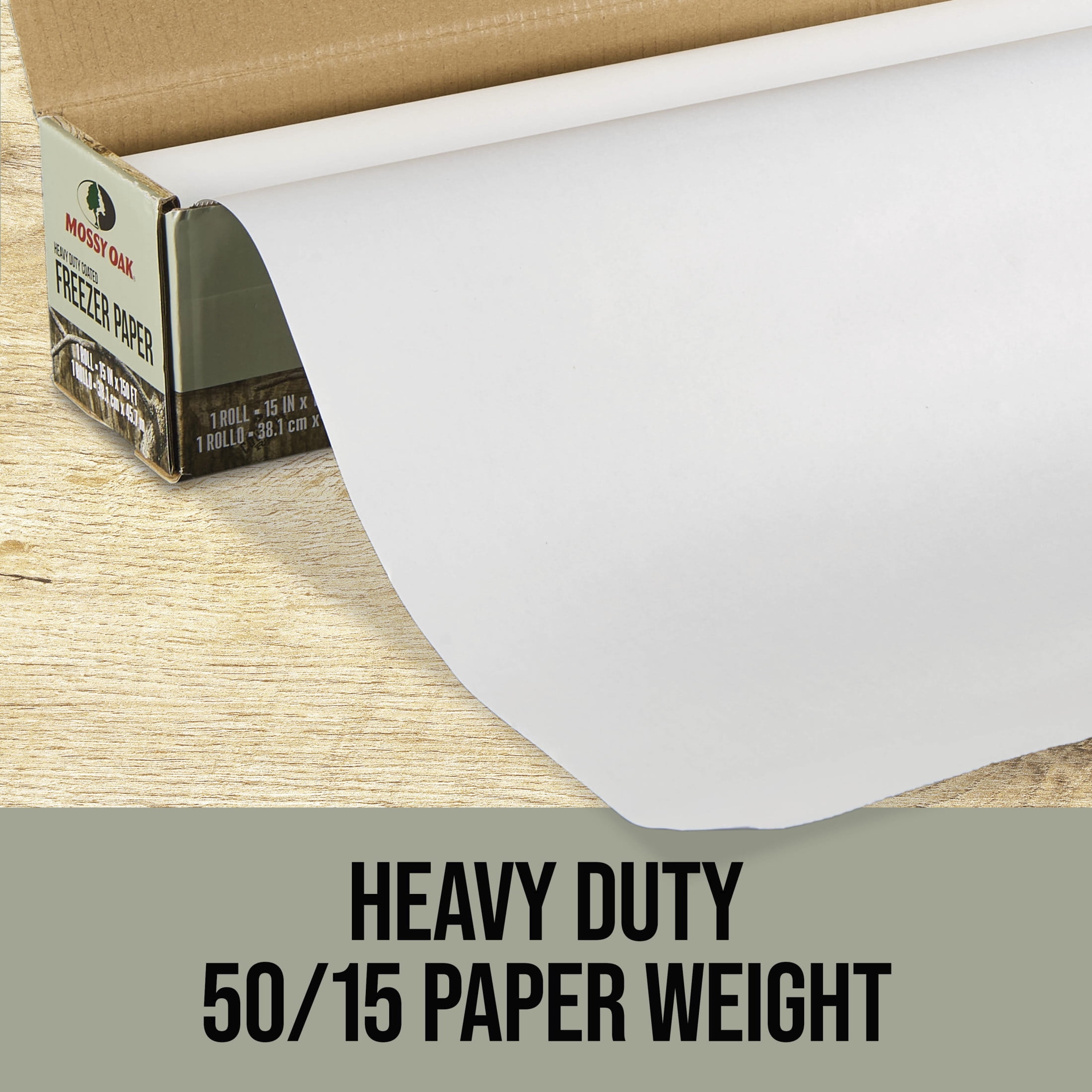 Mossy Oak Heavy-Duty Coated Freezer Paper, 15 in. x 150 ft, Dispenser Box with Built-in Cutter