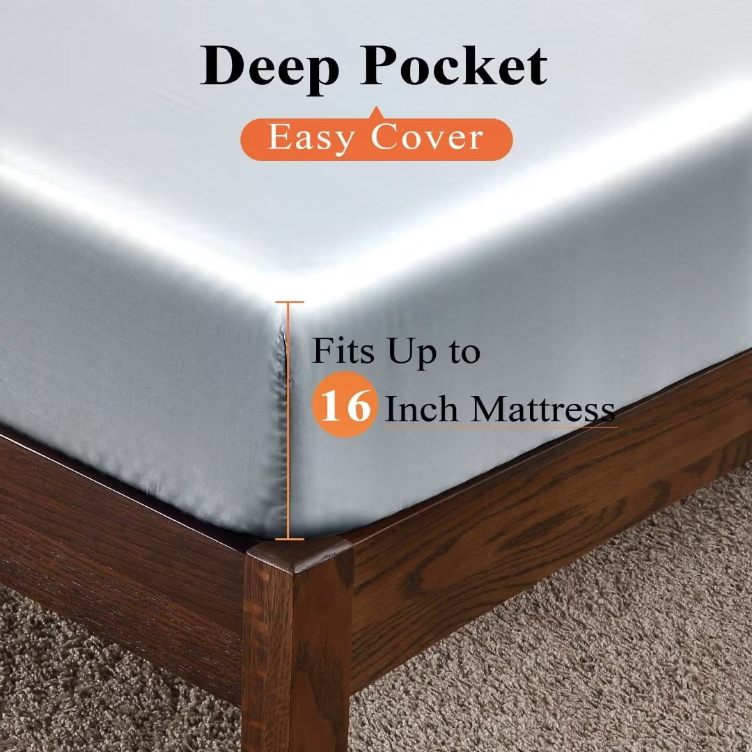 Shunjie.Home 100% Bamboo Fitted Sheet Only King Size, 400 Thread Count, 16" Deep, Super Soft, Grey