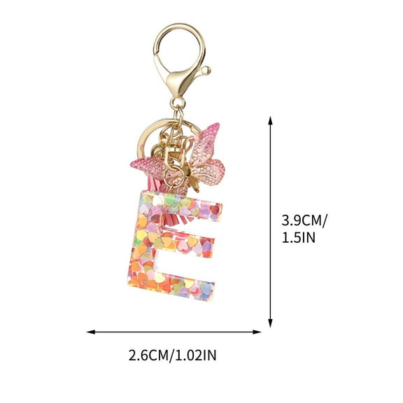 Yika 26 Letter Keychain Initial Keyring Alphabet Resin Flower Key Chain with Butterfly Tassel Pendant Handbag Purse Charm Pink Petal E
