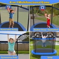 thumbnail image 3 of 72" Toddler Trampoline with Safety Enclosure Net, Conchico Oval Indoor Kids Trampoline with Gym Bar, Basketball Hoop, Mini Trampoline for Kids, Small Trampoline with Net, Blue, 3 of 9