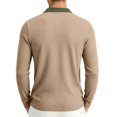 thumbnail image 3 of Mfakffe Men's Polo Shirts Classic Long Sleeve Golf T Shirt Fall Winter Big and Tall Lapel Collar Tops Work Cotton Tees (Khaki, XL), 3 of 5