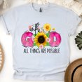 thumbnail image 1 of With God All Things Are Possible Sunflower Christian T-Shirt, Ash, Size 3XL, 1 of 6