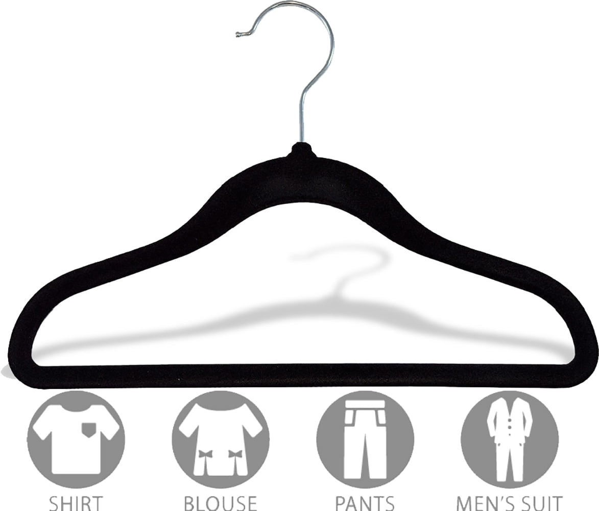 International Hanger Kids Black Slim Flocked Non-Slip Suit Hanger for Tops or Bottoms, 25 Pack
