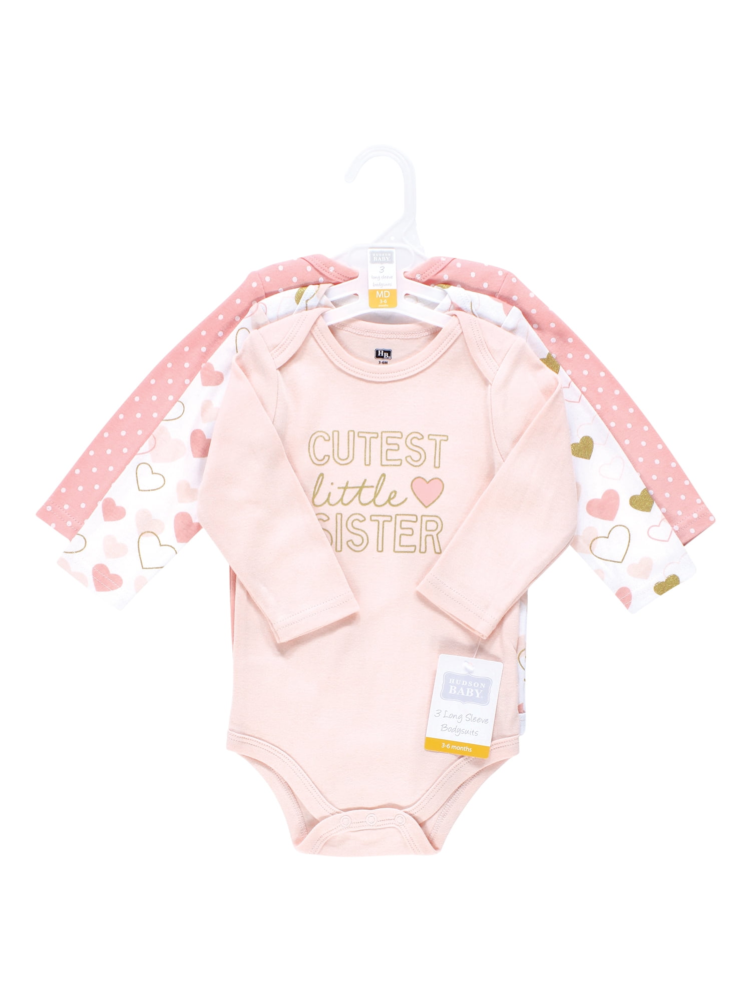 Hudson Baby Cotton Long-Sleeve Bodysuits, 3- Pack, Newborn- 24 Months