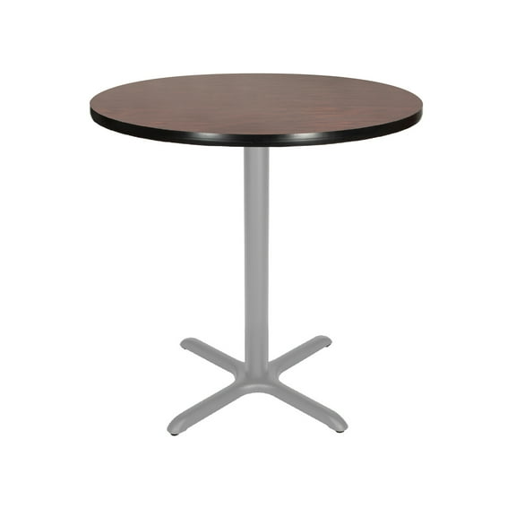 Hampden Furnishings Bennet Collection Steel Frame 36" Round Top, X Base, 36" Height, Cafe Table Grey Frame/Mahogany Top