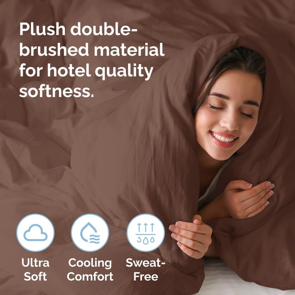 CGK Linens 3-Piece Premium Duvet Cover Set - King Size Soft Comforter Cover With Zipper & Matching Pillowcases, Brown