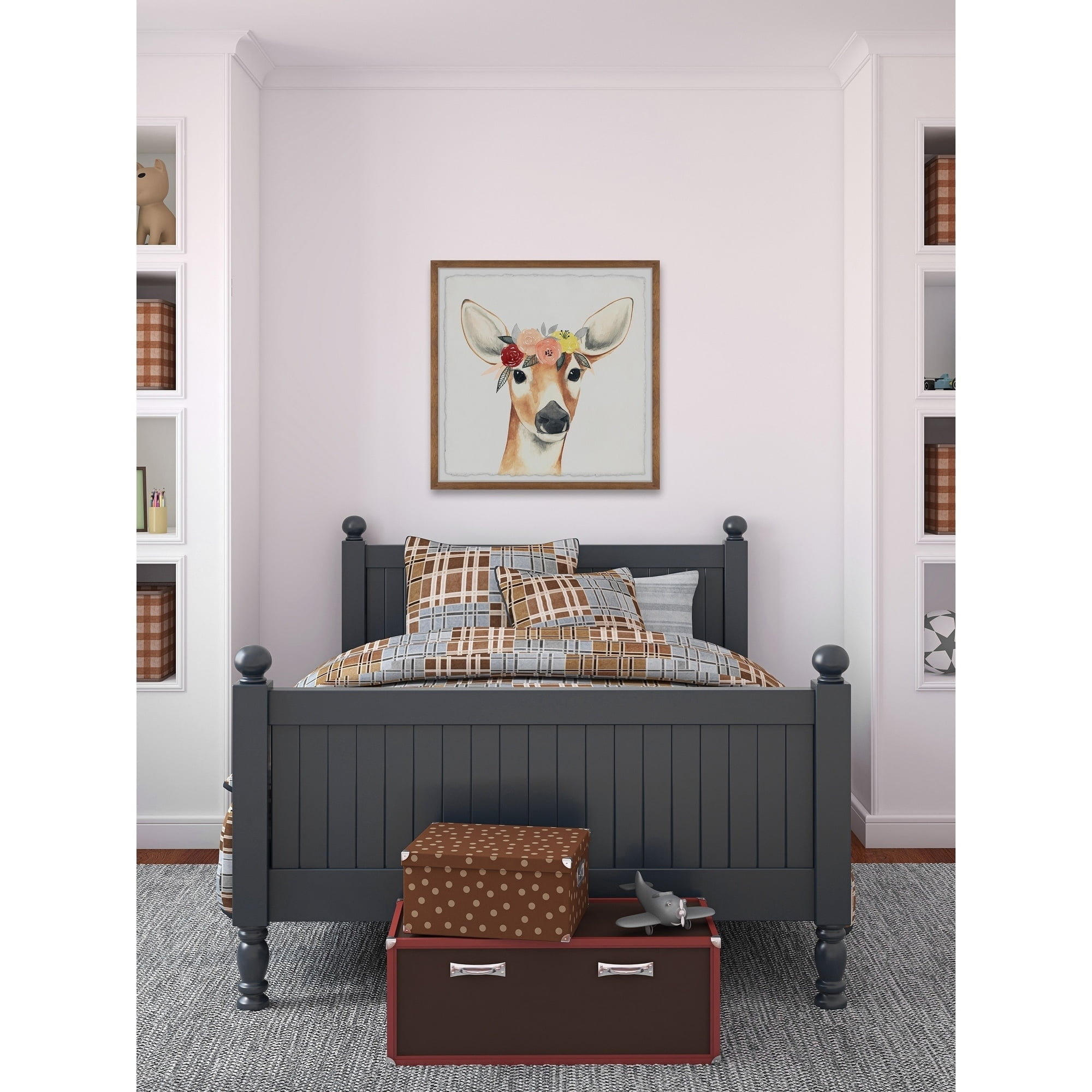 Marmont Hill Flower Crowned Deer Framed Wall Art, 12" x 1.5"