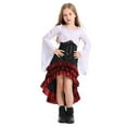 thumbnail image 3 of SERTG Kids' Halloween Pretend Play 4-Piece Set Puffed Short Sleeve Top + Skirt with Waist Cincher and Head Wrap Solid Color Festive Outfit for Children 3-8 Years(White,8-9 Years), 3 of 8