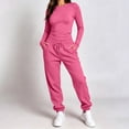 thumbnail image 2 of Tqcoqu Women's Solid 2 Piece Tracksuit,Crew Neck Long Sleeve Top & High Waist Drawstring Jogger Pants,Casual Loungewear Athletic Outfit Set for Women,Pink Women's S-XXXL, 2 of 10