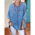 thumbnail image 1 of Camisas de mezclilla de talla grande para mujer, camisa de media manga empalmada, blusa elegante, camisa tejida de algodón, Tops de Moda de Primavera, 1 of 5