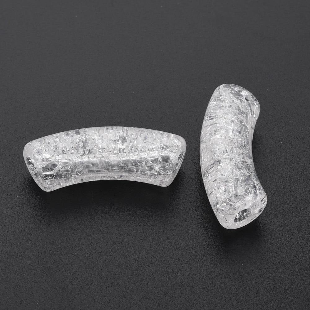 Transparent Crackle Acrylic Beads Curved Tube White 35x11.5x13.5mm Hole: 3.5mm about 148pcs/500g