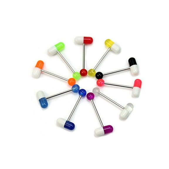 Gracefulvara 10PCS Assorted Colorful Pills Tongue Piercing