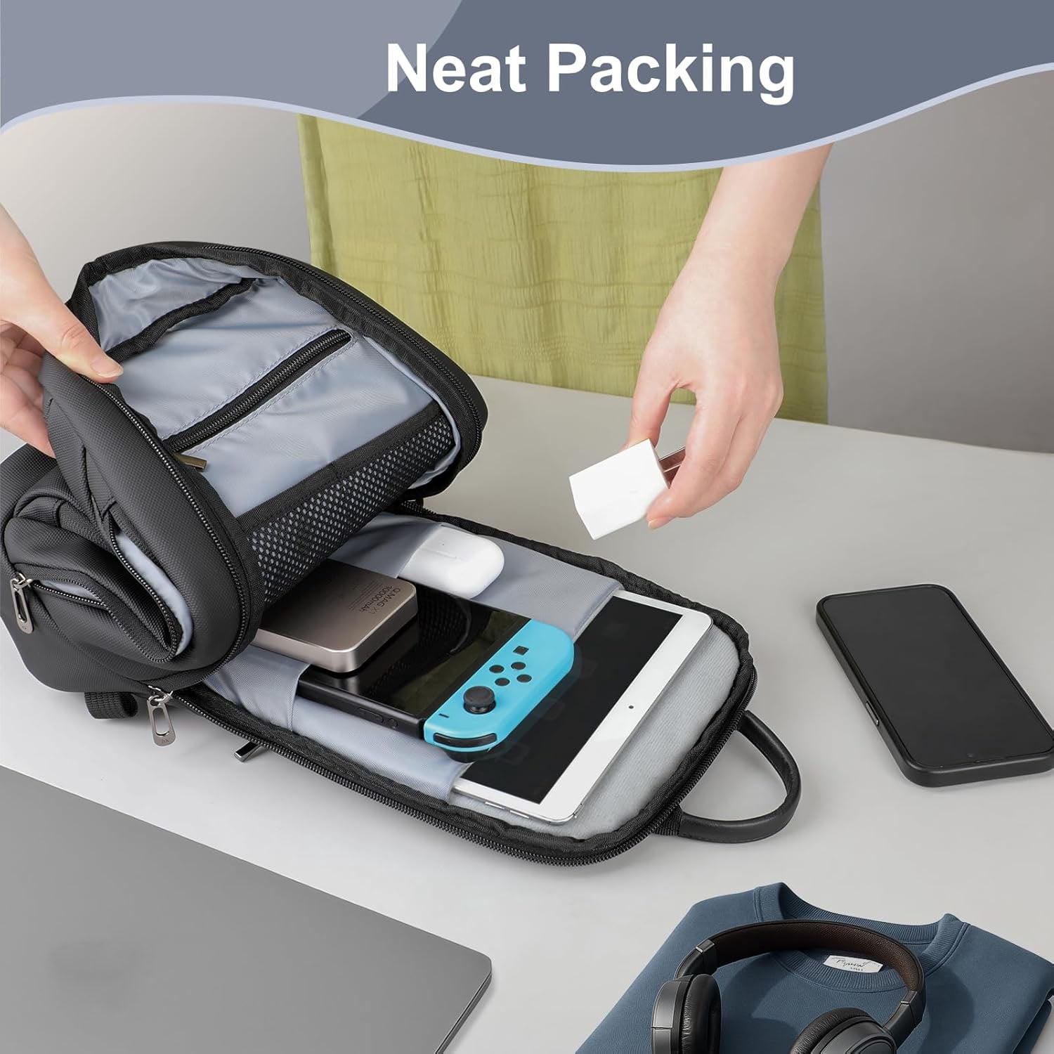 HEROIC KNIGHT Sling Bag for Men Crossbody Backpack for Travel Work College Waterproof Black
