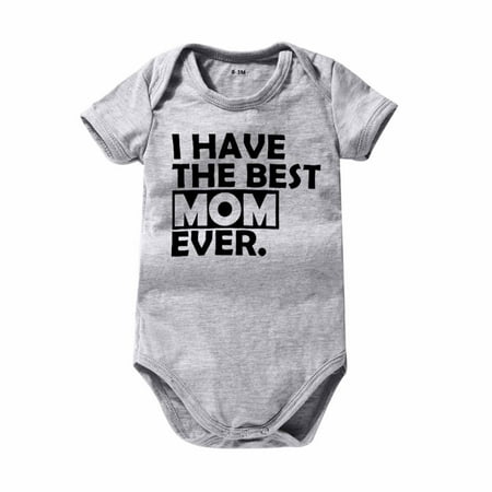 

aoksee I Have the best mom ever-Baby Bodysuit - Unisex Clothing - Newborn 0-24 Months Letter Printing Romper Jumpsuit Playsuit 0-3 Months