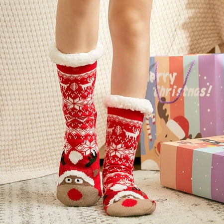 

Alueeu Print Christmas Socks Carpet Floor Socks Anti-slip Women Cotton Socks Thicker Socks Socks