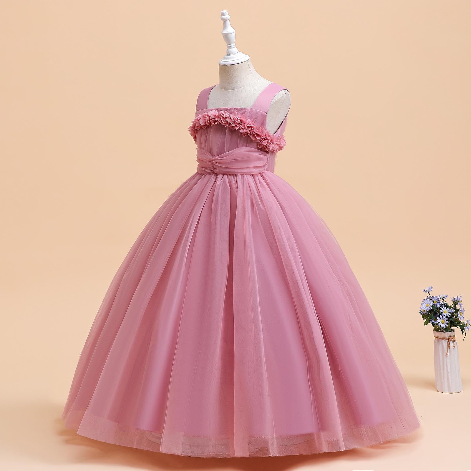 Wedding Guest Dresses for Girls 225 Size 6-17 Juniors Teens Elegant Sleeveless Floral A-Line Solid Tulle-Tutu Flower Girls Prom Dress