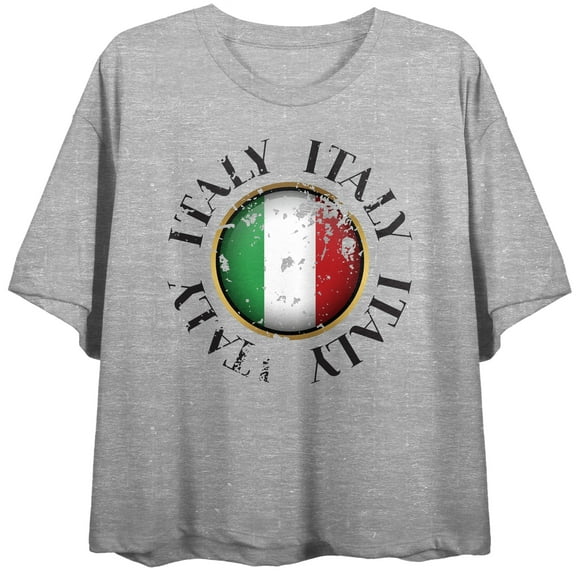 Italy Round Flag Badge Crew Neck Short Sleeve Gray Heather Women's Crop Top-Medium