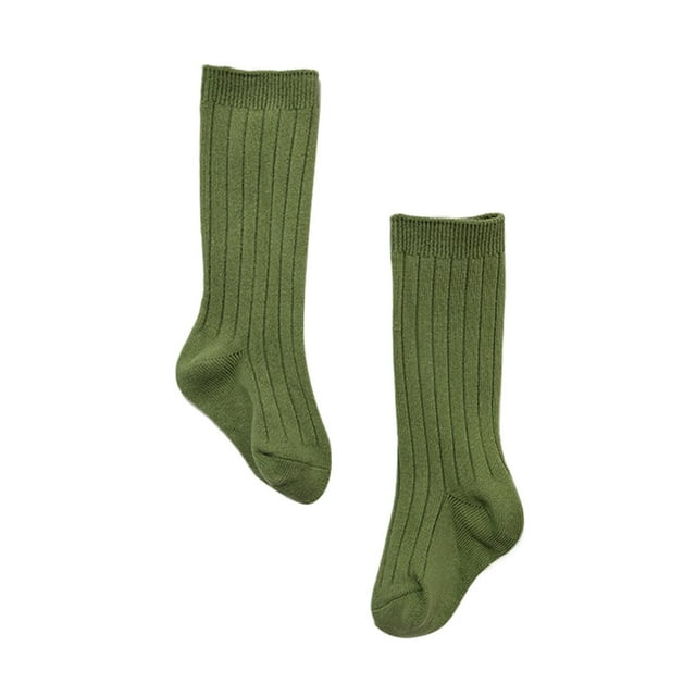 FAOWME Baby Toddler Girls MIddle Socks 1 Pack Bow Ribbed Long Stockings Ruffled Socks School Leggings Green 1-3 Years