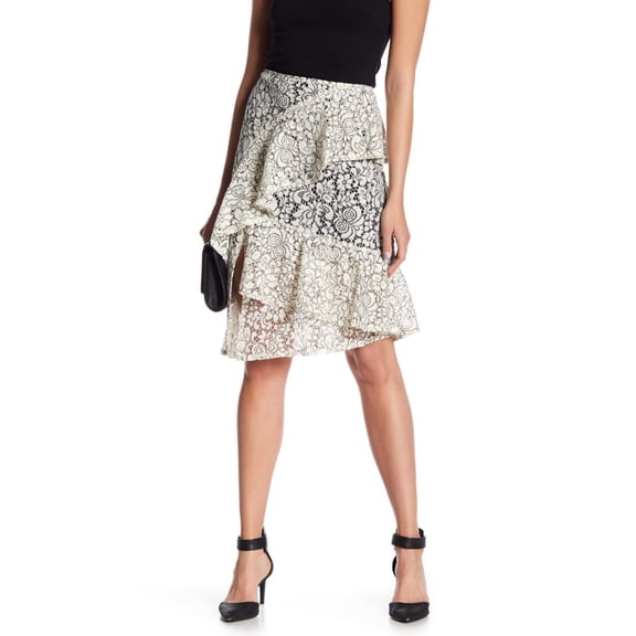 Women's Nanette Nanette Lepore Lace Overlay Asymmetrical Hem Ruffle Midi Skirt