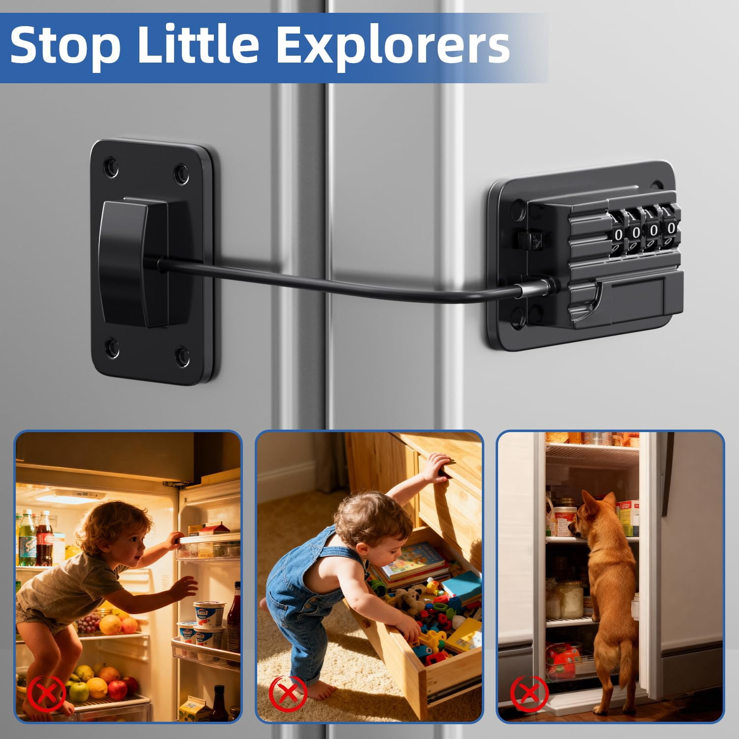 Refrigerator Lock, Heavy Duty Fridge Locks for Kids, Freezer Lock with Combination for Refrigerator Drawer Cabinet Safety, Easy to Install No Keys Needed Black, 2 Pcs