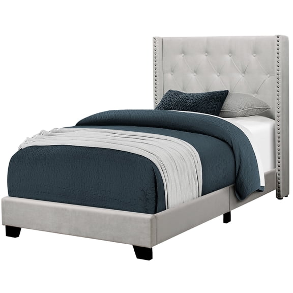 Monarch Specialties Bed - Twin Size, Light Grey Velvet With Chrome Trim