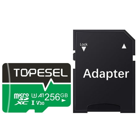 Image of 256GB Micro SD Card with Adapter TOPESEL Memory Cards A1 V30 U3 Class 10 TF Cards