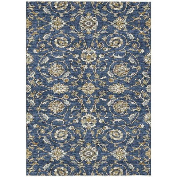 HomeRoots 605166 8 x 10 ft. Navy Blue, Brown & Ivory Moroccan Washable Indoor & Outdoor Rectangle Area Rug