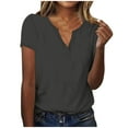 thumbnail image 2 of Blmnix Spring Womens Tops Trendy Gray Short Sleeve Basic Loose V Neck Solid T-Shirts Casual Shirts, 2 of 6