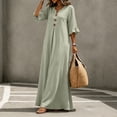 thumbnail image 5 of Vynhevius Womens Solid Ruffled Dress V Neck Bell Sleeve Button Down Flowy Maxi, 5 of 9