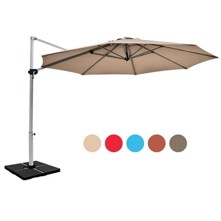 Gymax 11ft Patio Offset Hanging Cantilever Umbrella 360 Tilt W Base Tan Walmart Canada