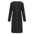 thumbnail image 6 of Sokhug Womens Button Down Midi Dress Long Sleeve Crew Neck Flared A Line Casual Dresses with Pockets, 6 of 7