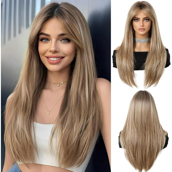 Yanonmyfd Black Wigs for Women Long Wig with Bangs Natural Straight Wigs Synthetic Hair Heat Resistant Wigs for Daily Party Cosplay Wear
