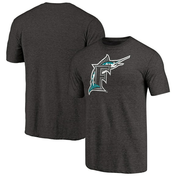 Men's Heathered Black Florida Marlins Cooperstown Collection Forbes Tri-Blend T-Shirt