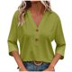 thumbnail image 3 of Sudaderas de moda,Camiseta informal de mujer con cuello en V y manga 3/4, blusa de poliéster, corte suave y cómodo, para uso diario, sopatenor, 3 of 9