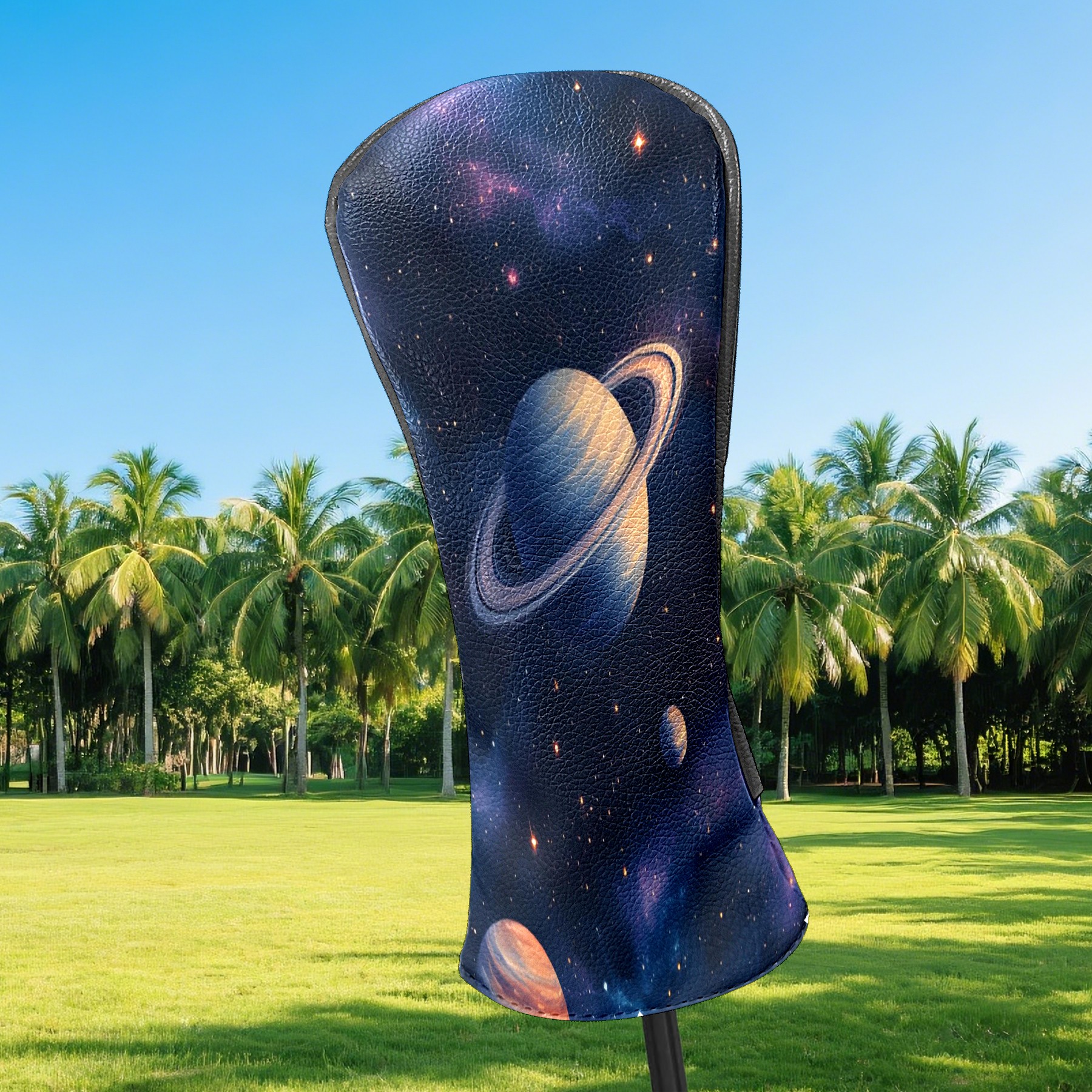 Golf Club Covers, Dark Blue Celestial Planets Premium PU Leather Driver Hybrid Putter Head Covers with Velvet Lining, Waterproof Golf Gifts for Men Women