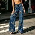 thumbnail image 5 of CALAFEBILA Womens Jeans Straight Leg Fashion Full-Length High Waist Jeans for Women Floral Printed Elastic Denim Pants Versatile Rhinestone Jeans 2025, 5 of 7