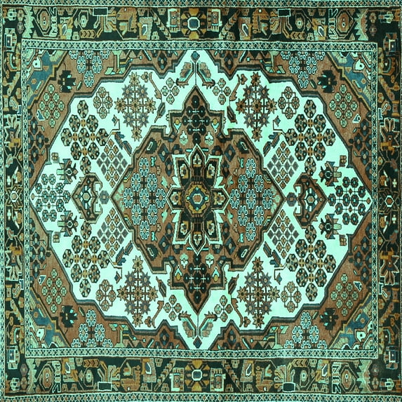 Ahgly Company Indoor Square Persian Turquoise Blue Traditional Area Rugs, 8' Square