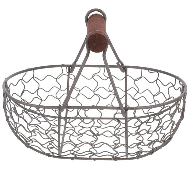 Cesta de alambre de metal para huevos de cocina, organizador con tapa de pollo de granja, para fiestas, reuniones, huevos frescos, frutas y refrigerios.