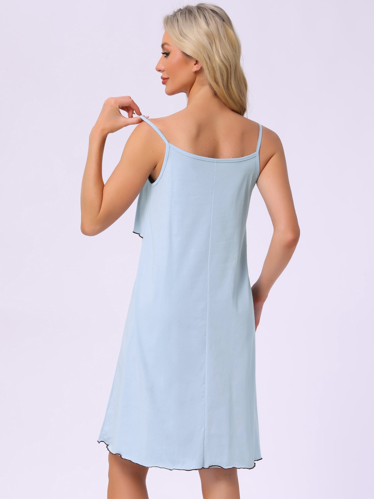 DARING DIVA Women's Sleeveless Loose Fit Chemise Ruffle Camisole M Blue