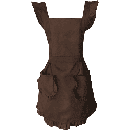 

Retro Adjustable Ruffle Apron Kitchen Cooking Baking Cleaning Maid Costume Brown