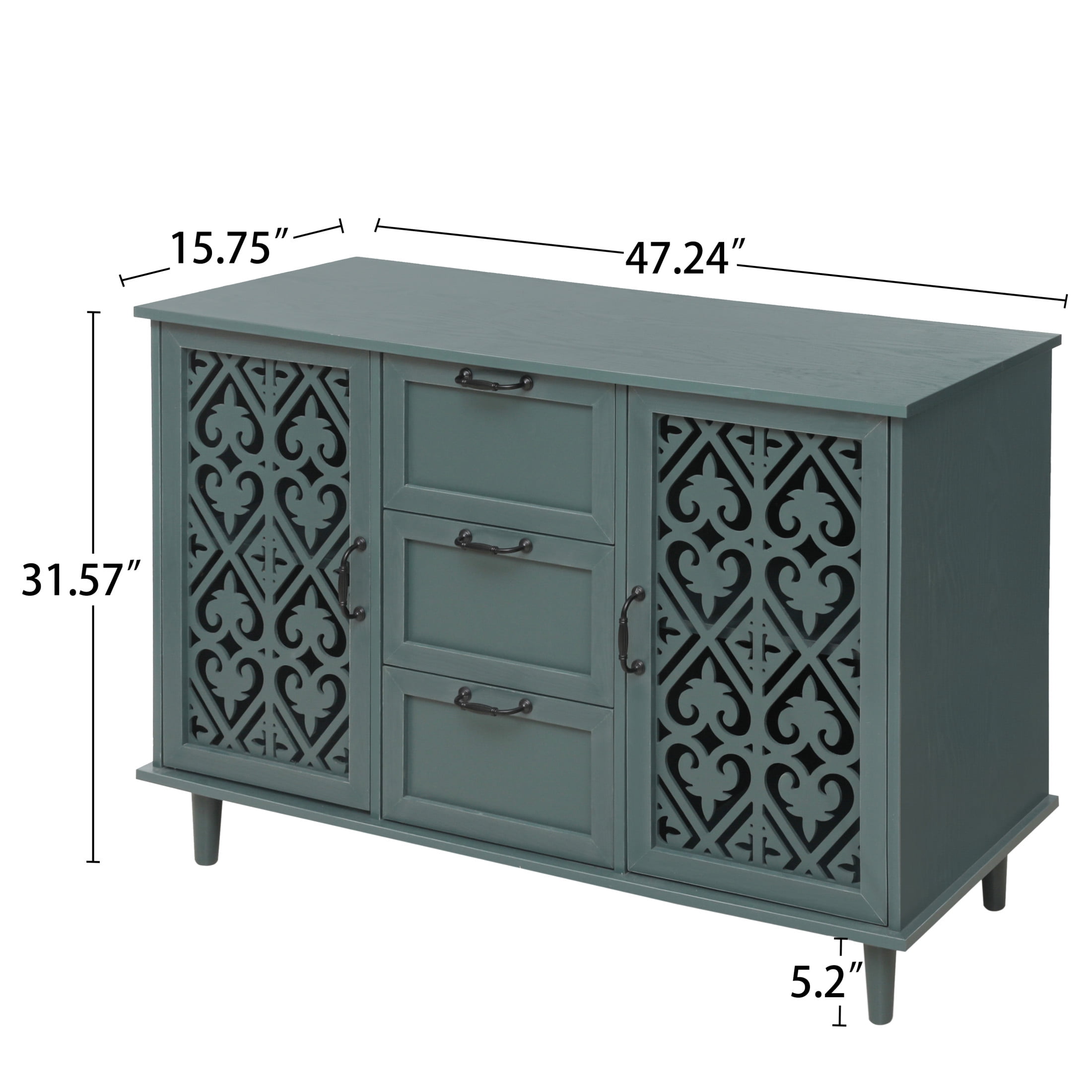 Eleanor American Design Storage Cabinet with Symmetrical Pattern, Dressers with 2 Doors, 3 Drawers and Solid Wood Legs, Dark Green